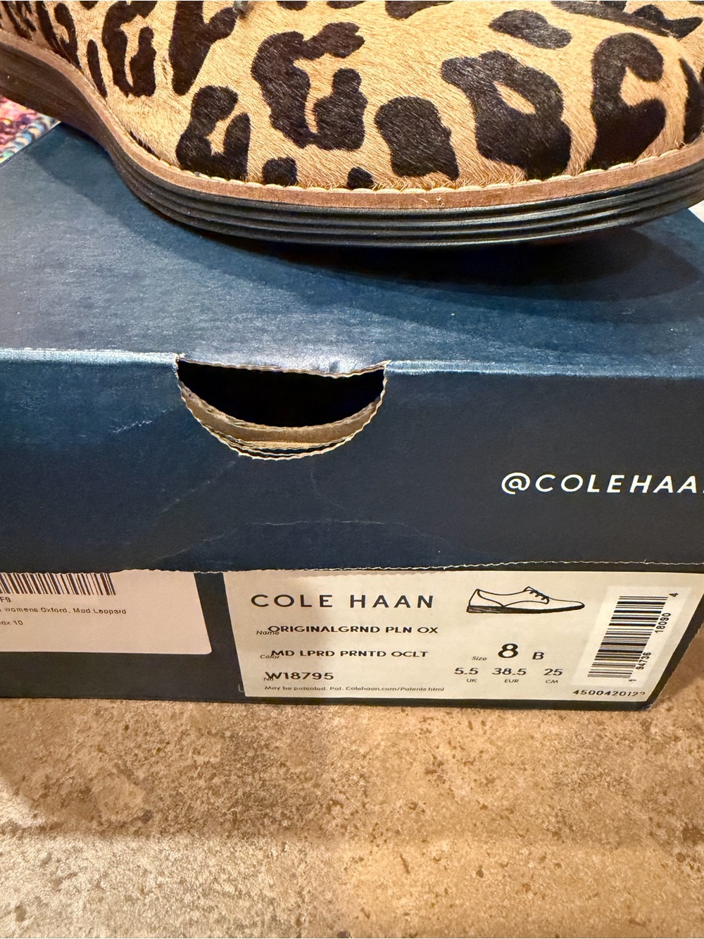 Cole Haan Leopard-Pattern Haircalf Oxford in Tan and Black - Picture 3 of 7